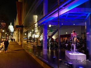 View from State Street in Madison, Wisconsin, looking into the Madison Museum of Contemporary Art's Art Velo fundraiser.