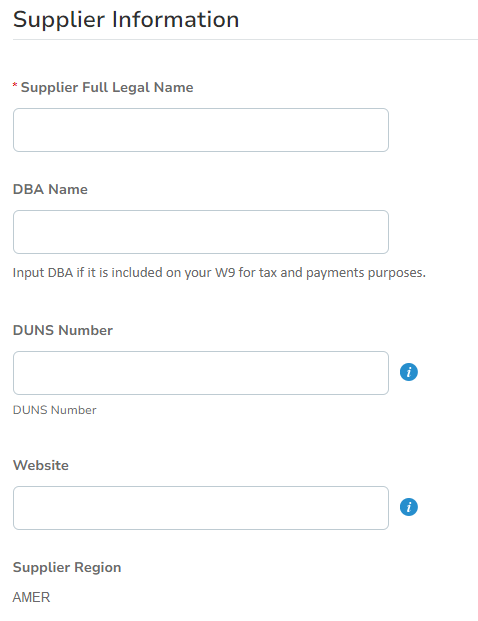 Screenshot of supplier information form on the Coupa Supplier Portal.