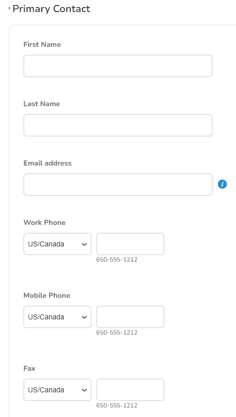 Screenshot of contact information form on the Coupa Supplier Portal.