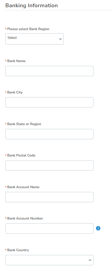 Screenshot of banking information form on the Coupa Supplier Portal.